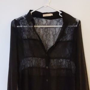 Lush Sheer black lace high low loose blouse top